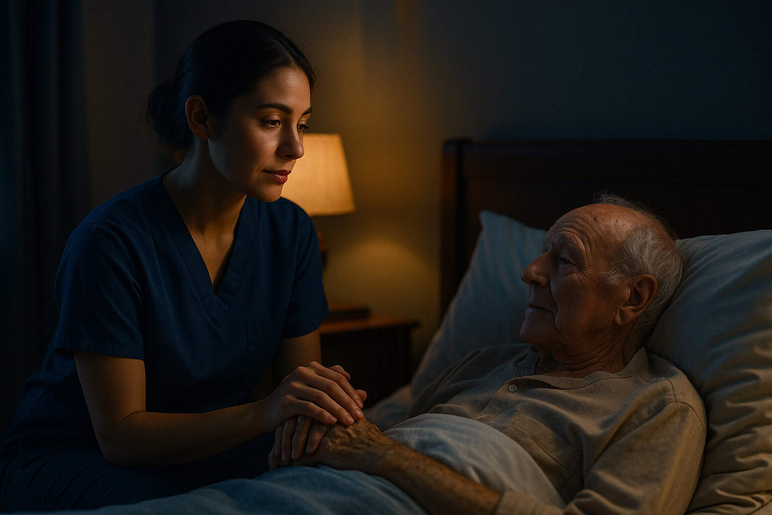 symptoommanagement-nachtzorg-rotterdam-verpleegkundige-thuiszorg.jpg Verpleegkundige biedt symptoommanagement aan een oudere patiënt tijdens de nacht in Rotterdam – Nachtzorg Rotterdam